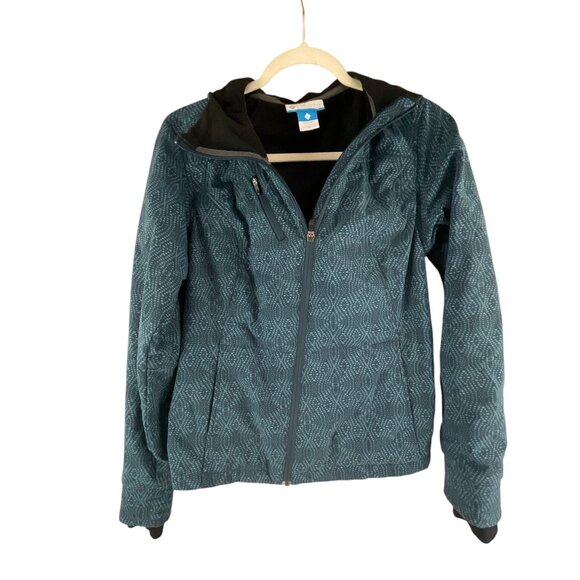 Columbia Women's M Teal Patterned Weatherproof Jacket Hooded Asymmetrical Zip - Picture 3 of 10